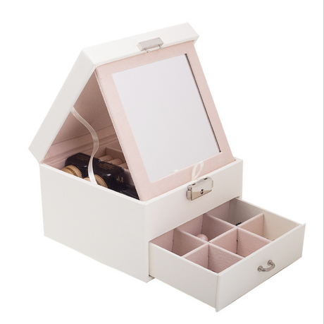 Leather Jewelry Box, Double-Layer Storage Organizer