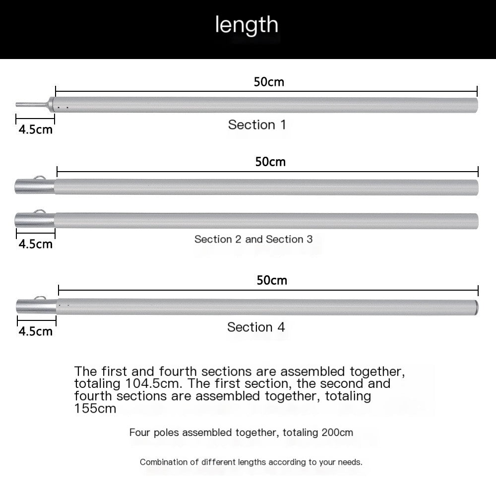 Adjustable 2m Aluminum Camping Tent Support Poles