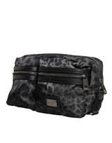 Dolce & Gabbana Black Gray Leopard DG Logo Belt Waist Fanny Pack Bag