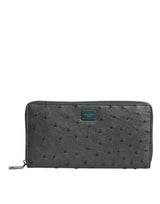 Dolce & Gabbana Green Ostrich Logo Plaque Zip Around Continental Wallet