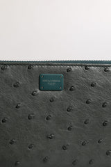 Dolce & Gabbana Green Ostrich Logo Plaque Zip Around Continental Wallet