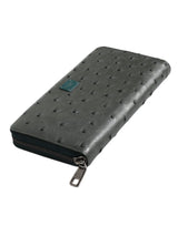 Dolce & Gabbana Green Ostrich Logo Plaque Zip Around Continental Wallet