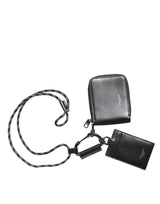 Dolce & Gabbana Black Leather Lanyard Zip Around Card Holder Wallet