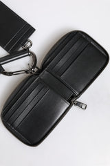 Dolce & Gabbana Black Leather Lanyard Zip Around Card Holder Wallet