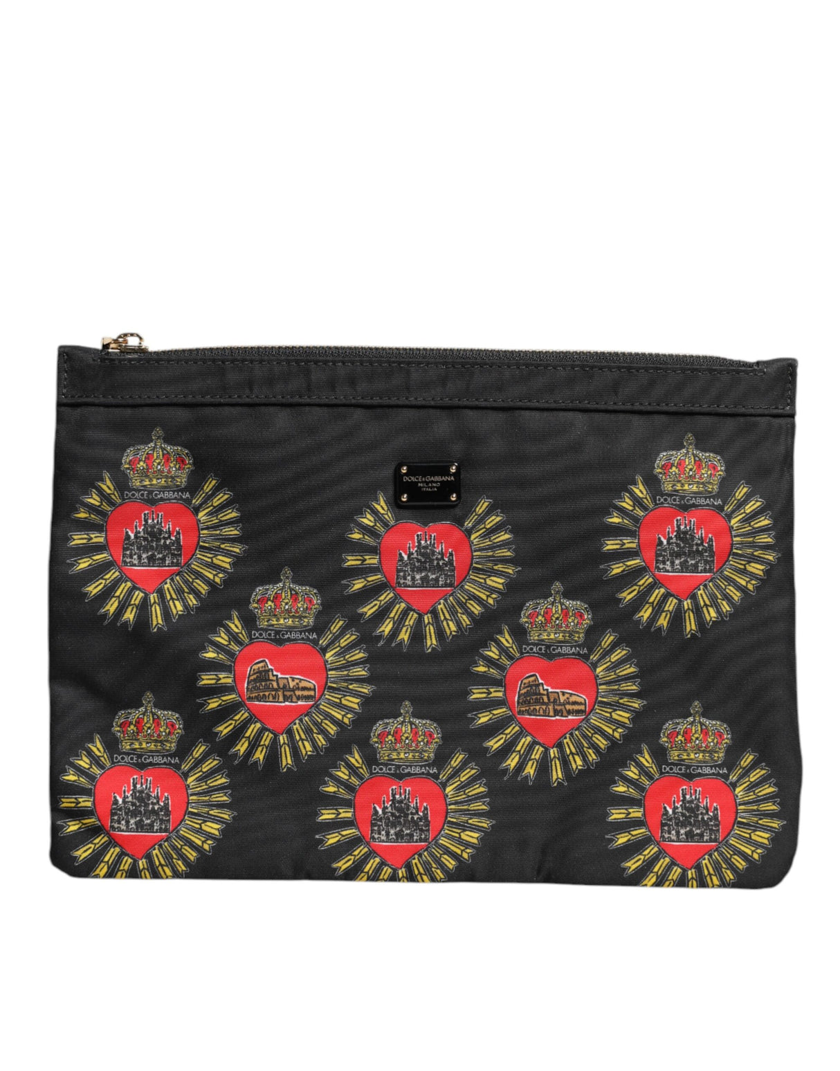 Dolce & Gabbana Black Red Nylon Sacred Heart Clutch Pouch Bag