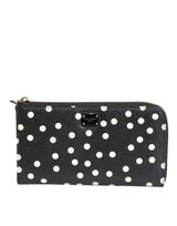 Dolce & Gabbana Black White Dotted Leather Zip Around Continental Wallet