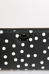 Dolce & Gabbana Black White Dotted Leather Zip Around Continental Wallet