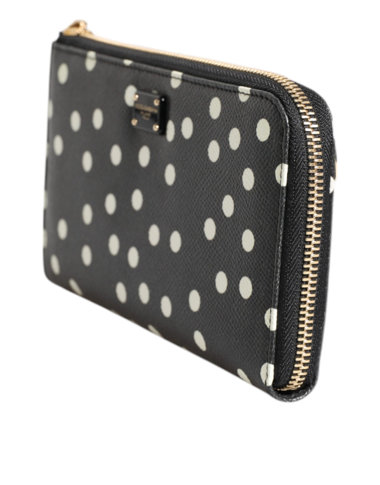 Dolce & Gabbana Black White Dotted Leather Zip Around Continental Wallet