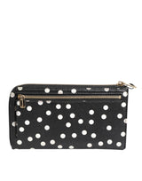 Dolce & Gabbana Black White Dotted Leather Zip Around Continental Wallet