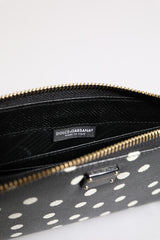 Dolce & Gabbana Black White Dotted Leather Zip Around Continental Wallet