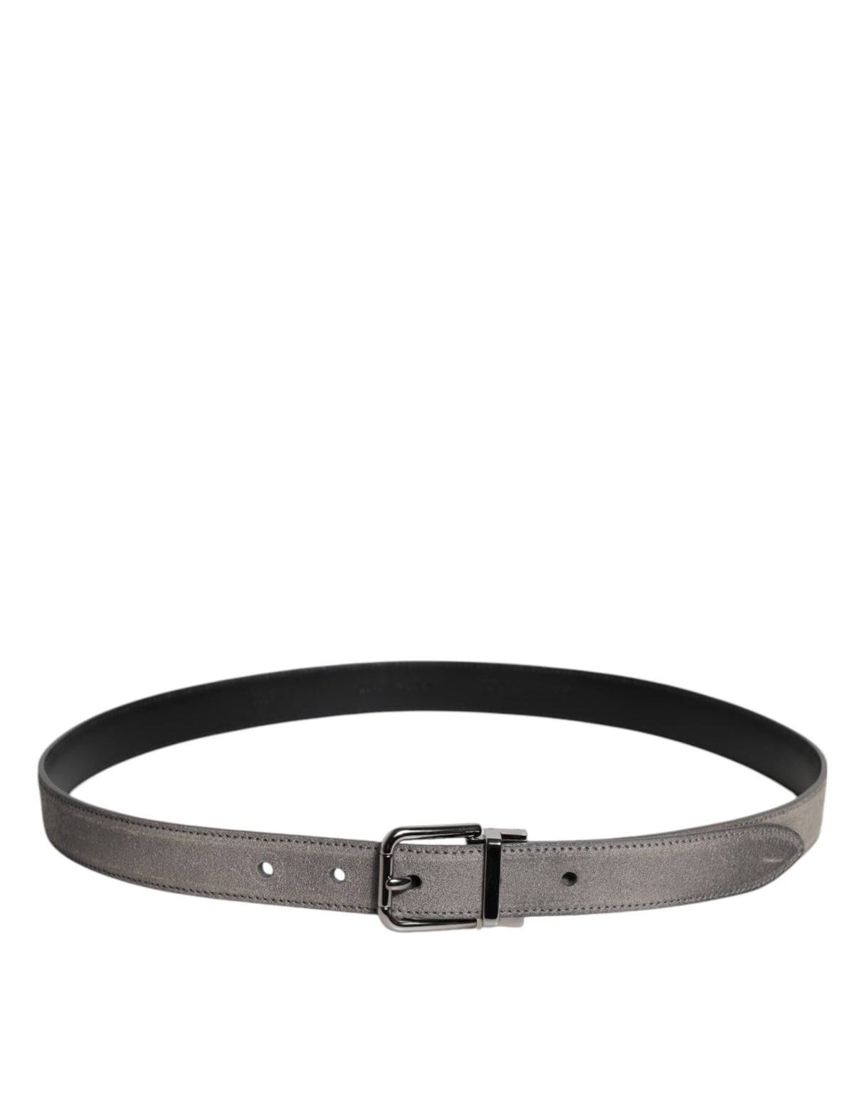 Dolce & Gabbana Gray Leather Silver Tone Metal Buckle Belt