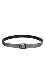 Dolce & Gabbana Gray Leather Silver Tone Metal Buckle Belt