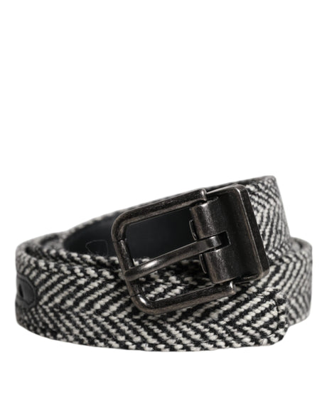 Dolce & Gabbana Black White Silver Tone Metal Buckle Belt