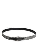 Dolce & Gabbana Black White Silver Tone Metal Buckle Belt