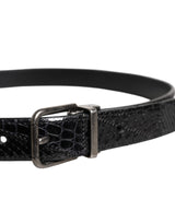 Dolce & Gabbana Black Exotic Leather Metal Logo Buckle Belt