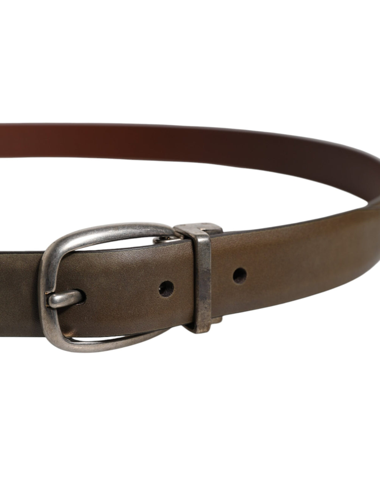 Dolce & Gabbana Brown Leather Classic Metal Logo Buckle Belt