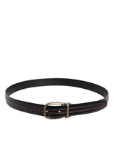 Dolce & Gabbana Black Burgundy Calfskin Metal Logo Buckle Belt