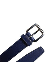 Dolce & Gabbana Blue Cotton Leather Printed Metal Buckle Belt