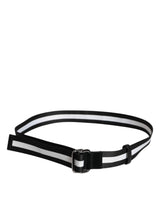 Dolce & Gabbana Black Yellow Logo Striped Metal Buckle Belt