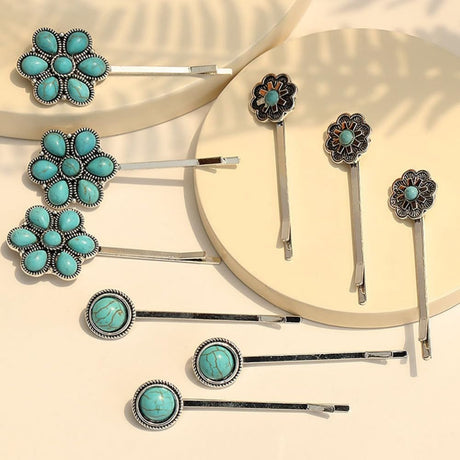 9PCS Vintage Turquoise Hair Pins for Women Girls Boho Retro Bobby Pins Decorative Hair Clips Styling Tools Hair Accessories for Women