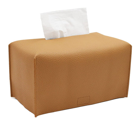 Livelab Tissue Box Cover Modern Decorative PU Leather Rectangular Tissue Box Case Organizer Holder for Vanity Countertop Night Stands Livingroom Office Desk & Car 9.5X5X5 | Camel