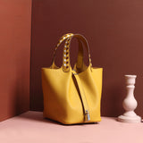 Genuine Leather Women's Woven Large Capacity Tote Bag