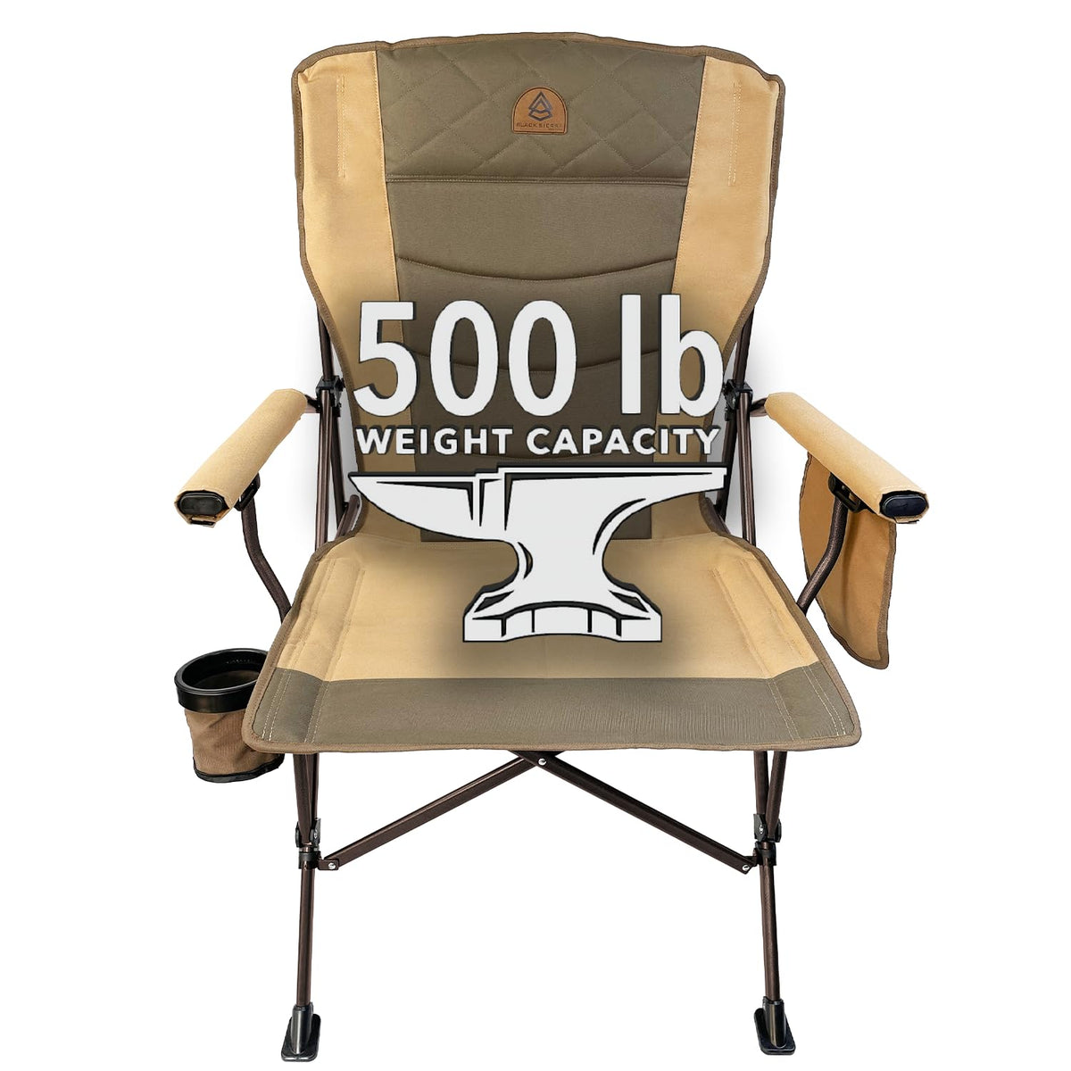 Black Sierra Oversize Camping Chair for Adults Supports 500 lbs XL Heavy Duty Hard Arm Folding Chair Steel Frame Durable Padded Outdoor Seat Portable Fold Up Chair w/Cup Holder and Storage Bag