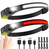Headlamp Rechargeable Flashlight 2-Pack 230° Wide Beam & Adjustable Focus LED Head Lamp with Red Light Motion Sensor Head Lights for Forehead Hard Hat Headlight Headlamps for Adult Camping Fishing