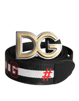 Dolce & Gabbana Black White Printed Metal Logo Buckle Belt