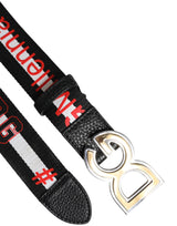 Dolce & Gabbana Black White Printed Metal Logo Buckle Belt