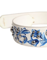 Dolce & Gabbana White Blue Floral Leather Stud Shoulder Strap