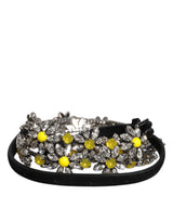 Dolce & Gabbana Black Leather Daisy Crystal Embellish Waist Belt