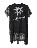 Dolce & Gabbana Black Lace Sheer Sacred Heart Crew Neck Top