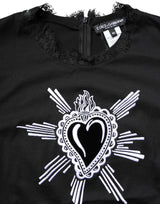 Dolce & Gabbana Black Lace Sheer Sacred Heart Crew Neck Top