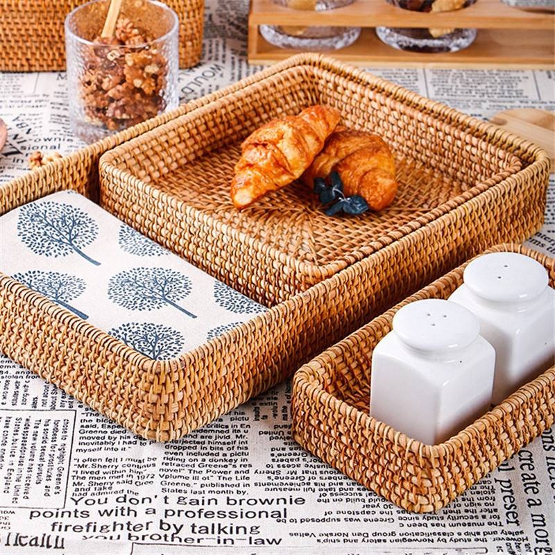 Hand-Woven Rattan Storage Basket for Kitchen & Picnic