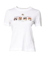 Dolce & Gabbana White Cotton Graphic Print Crew Neck T-shirt