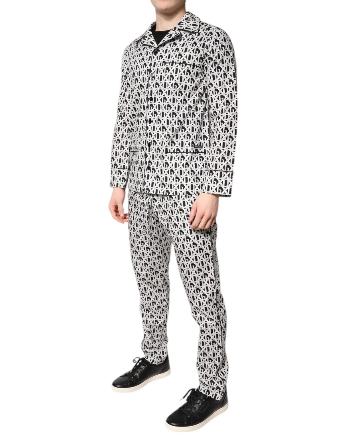Dolce & Gabbana Black White DG Print Cotton Pajama Set Sleepwear