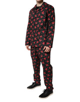 Dolce & Gabbana Black Floral Print Cotton Men Pajama Set Sleepwear