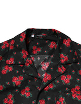 Dolce & Gabbana Black Floral Print Cotton Men Pajama Set Sleepwear
