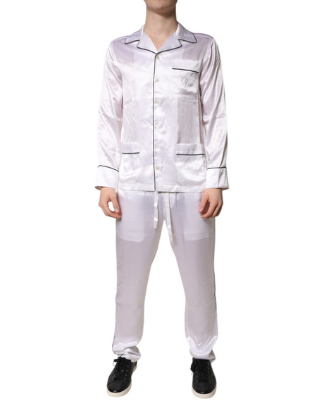 Dolce & Gabbana White Satin Silk Men Pajama Set Sleepwear