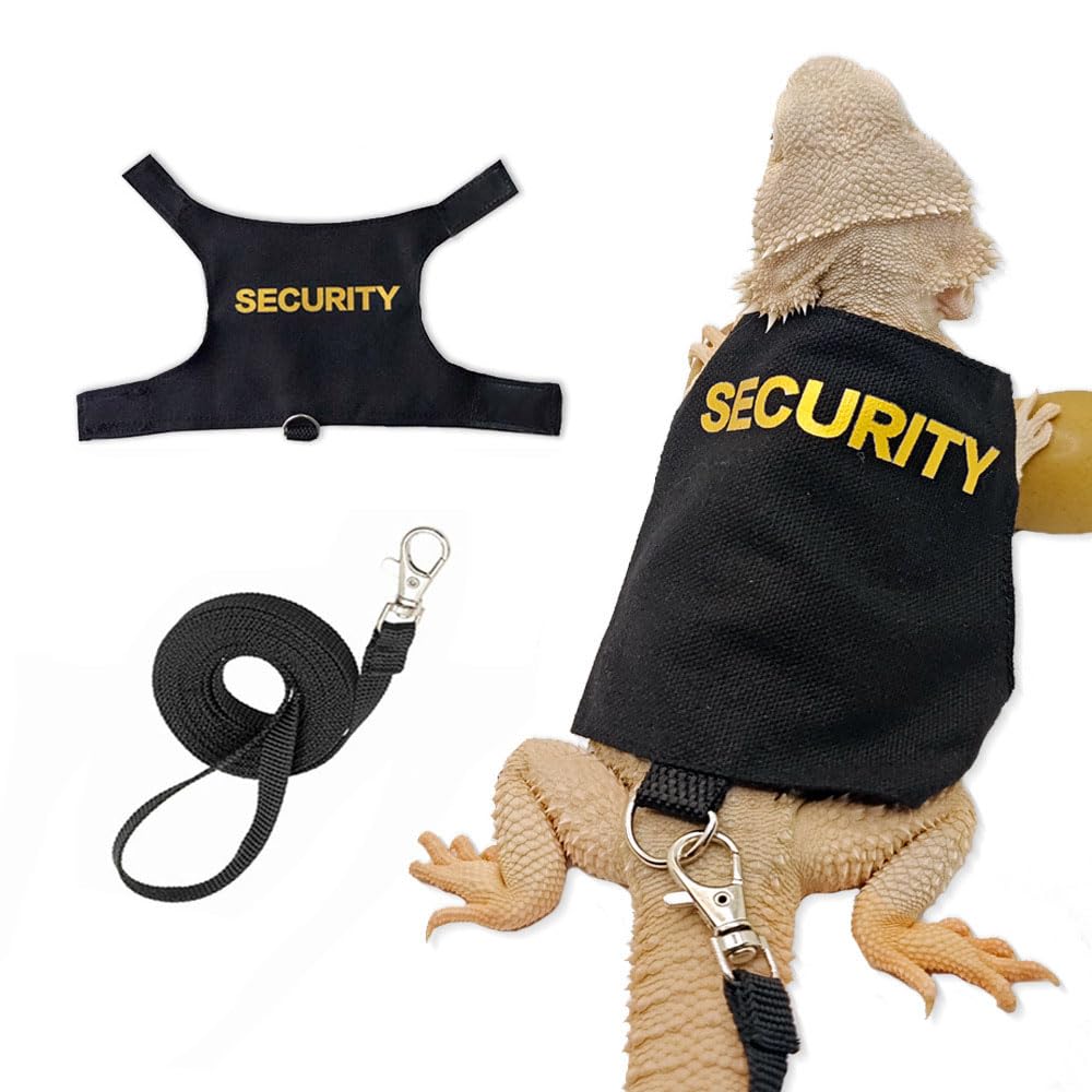 Bearded Dragon Leash and Harness Set Reptile Lizard Vest Pet Tank Accessories Bearded Dragon Clothes with 5ft Leash KitBlack