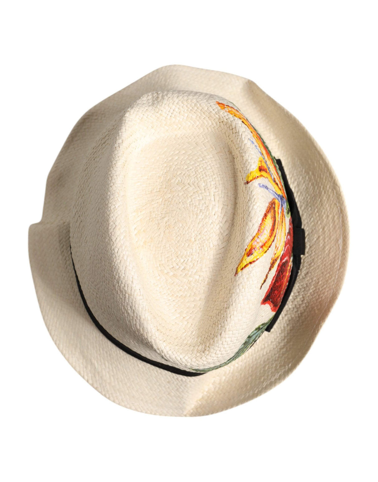 Dolce & Gabbana Beige Floral Print Straw Wide Brim Fedora Hat