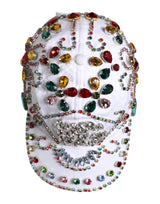 Dolce & Gabbana White Multicolor Crystal Embellish Baseball Cap