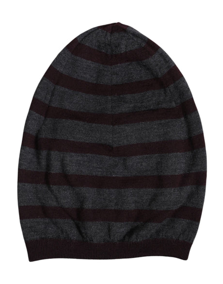 Dolce & Gabbana Gray Striped Wool Knitted Winter Beanie Hat