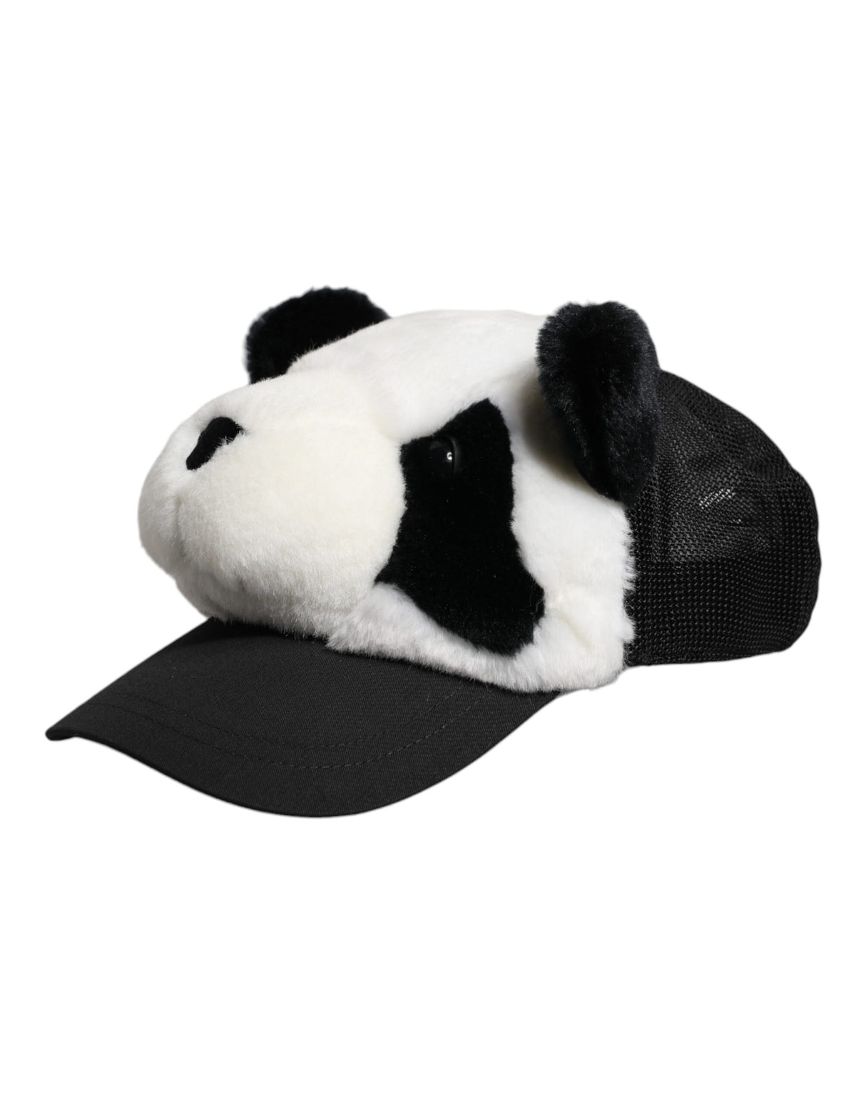 Dolce & Gabbana Black White Panda Fur Women Baseball Cap