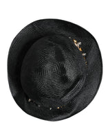 Dolce & Gabbana Black Straw Crystal Embellished Wide Brim Hat