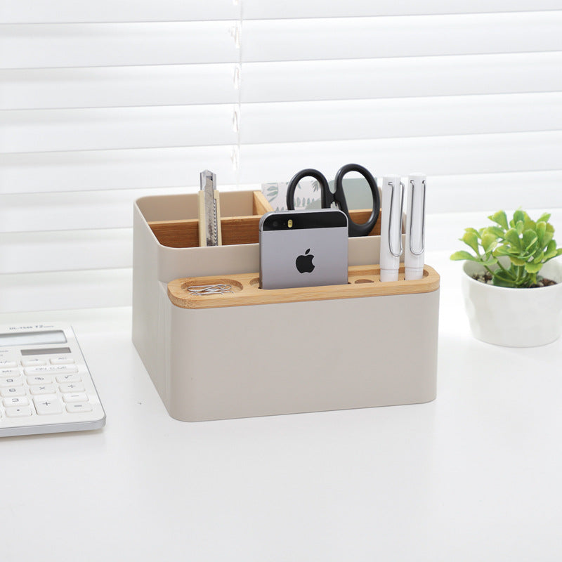 Nordic Minimalist Bamboo and Plastic Desk Organizer