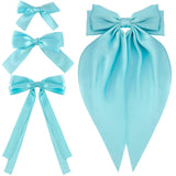 Atoden Blue Hair Bows for Women Girls 4 Pcs Silky Satin Hair Ribbons Oversized Long Tail Bow Hair Clips Hair Barrettes Alligator Metal Clips Big Bowknot Cute Hair Accessories Gifts
