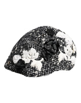Dolce & Gabbana Black Wool White Floral Embellished Cloche Hat