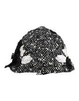 Dolce & Gabbana Black Wool White Floral Embellished Cloche Hat